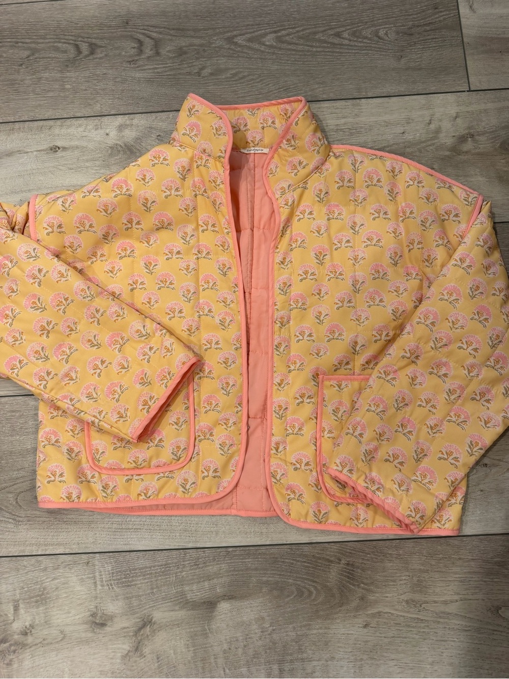 Kids Quilted Floral Jacket - Pink & Yellow